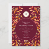 Invitation Elegant Burgundy Fall Leaves Wedding (Devant)