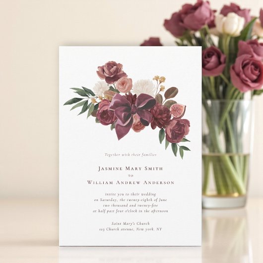 Invitation Elegant Burgundy Floral Botanical Wedding Invite