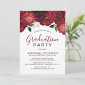 Invitation Élégant Burgundy Floral Graduation Party (Debout devant)