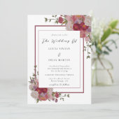 Invitation Élégant Burgundy Floral QR Code Mariage photo (Debout devant)