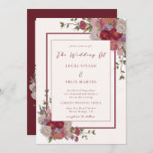 Invitation Élégant Burgundy Floral QR Code Mariage photo (Devant / Derrière)