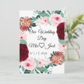 Invitation Elegant Burgundy Floral Wedding Welcome Sign (Debout devant)