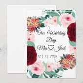 Invitation Elegant Burgundy Floral Wedding Welcome Sign (Devant / Derrière)