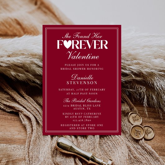 Invitation Elegant Burgundy Forever Valentine Bridal Shower