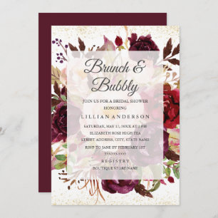 Invitation Elégant Burgundy Gold Bloom Brunch Et Bubbly