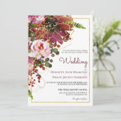 Invitation Elégant Burgundy Gold Floral Mariage moderne (Debout devant)