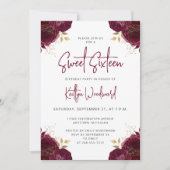 Invitation Elegant Burgundy Gold Floral Sweet 16 Party (Devant)
