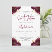 Invitation Elegant Burgundy Gold Floral Sweet 16 Party (Debout devant)