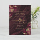 Invitation Elegant Burgundy Gold Floral Wedding (Debout devant)