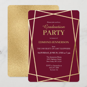 Invitation Elégant Burgundy Gold Geometry Graduation Party