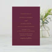 Invitation Élégant Burgundy Gold Minimal Mariage tout en un (Debout devant)