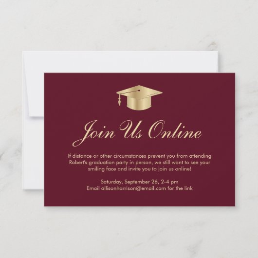 Invitation Elégant Burgundy Gold Online Graduation Party (Devant)