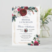 Invitation Élégant Burgundy Hiver Roses BRIDAL LUNCHEON (Debout devant)