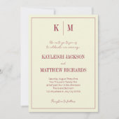 Invitation Elegant Burgundy Ivory Monogram Wedding (Devant)