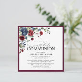 Invitation Élégant Burgundy Marine Bleu Première Sainte Commu (Debout devant)