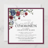 Invitation Élégant Burgundy Marine Bleu Première Sainte Commu (Devant)