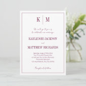 Invitation Elegant Burgundy Monogram Wedding  (Debout devant)