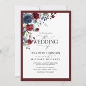 Invitation Elegant Burgundy Navy Blue Floral Watercolor (Devant)
