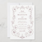 Invitation Elegant Burgundy Ornate Floral Frame Wedding (Devant)