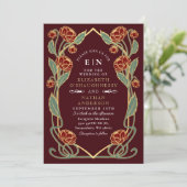 Invitation Elegant Burgundy Peony Art Nouveau QR Code Wedding (Debout devant)