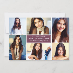 Invitation Elégant Burgundy Photo Collage Party Graduation
