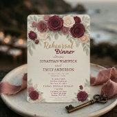 Invitation Elegant Burgundy Rose Chic Rehearsal Dinner