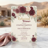 Invitation Elegant Burgundy Rose Chic Rehearsal Dinner