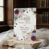 Invitation Elegant Burgundy Rose Modern QR Code Wedding