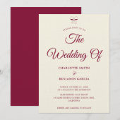 Invitation Elegant Burgundy Script Cream Ivory Bow Wedding (Devant / Derrière)