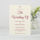 Invitation Elegant Burgundy Script Cream Ivory Bow Wedding (Debout devant)