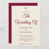 Invitation Elegant Burgundy Script Cream Ivory Bow Wedding (Devant / Derrière)