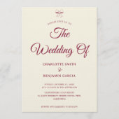Invitation Elegant Burgundy Script Cream Ivory Bow Wedding (Devant)