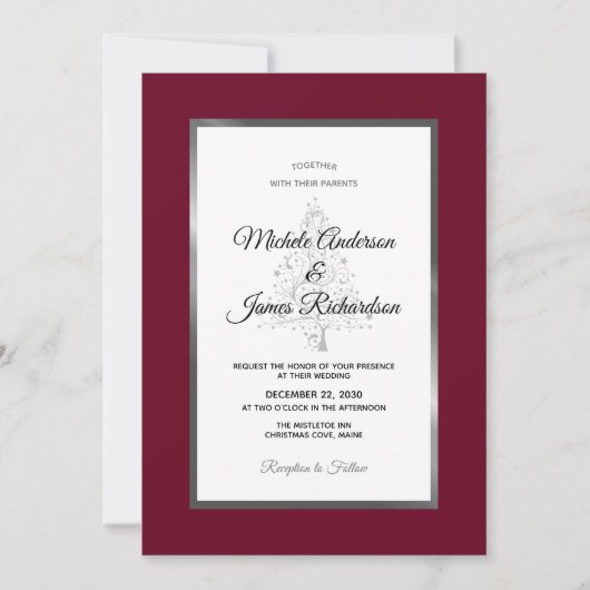 Invitation Elégant Burgundy Silver Holiday Mariage d'hiver (Devant)