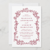 Invitation Elegant Burgundy Victorian Floral Frame Wedding (Devant)