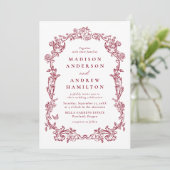 Invitation Elegant Burgundy Victorian Floral Frame Wedding (Debout devant)