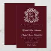 Invitation Elegant Burgundy Vintage Crest Monogram Wedding (Devant / Derrière)