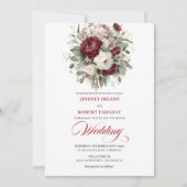 Invitation Elegant Burgundy White Floral Gold Wedding Invite (Devant)