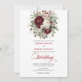 Invitation Elegant Burgundy White Floral Greenery Gold Weddin (Devant)