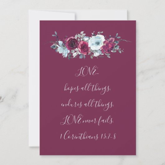 Invitation Élégant Burgundy White Roses Mariage chrétien (Dos)