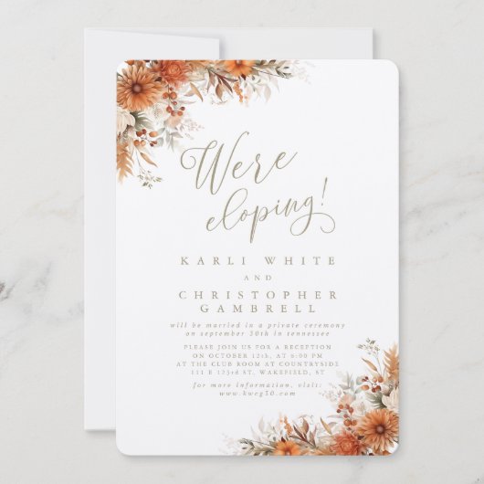 Invitation Elegant Burnt Orange Floral Elopement Reception (Devant)