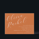 Invitation Élégant Burnt Orange Script Bat mitzvah minimal<br><div class="desc">Cette invitation bat mitzvah contemporaine présente une composition horizontale minimaliste et une belle calligraphie de script en blanc sur un arrière - plan Burnt Orange.</div>