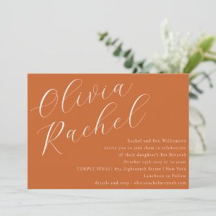 Invitation Élégant Burnt Orange Script Bat mitzvah minimal