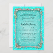 Invitation élégant Butterfly classe luxe turquoise argent (Dos)