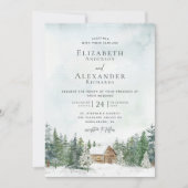 Invitation Élégant Cabine forestier Pine Trees Mariage d'hive (Devant)