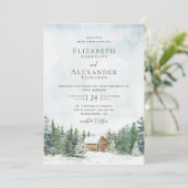 Invitation Élégant Cabine forestier Pine Trees Mariage d'hive (Debout devant)