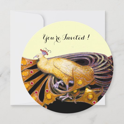 INVITATION ÉLÉGANT CACHET EN CERCLE CRÈME NOIRE JAUNE (Devant)