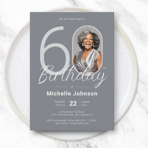 Invitation Élégant Cadeau Personnalisé Argent pour 60ème Anni