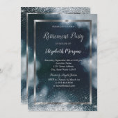 Invitation Elégant cadre Argent Confetti Night Sky Retraite (Devant / Derrière)