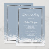 Invitation Elégant cadre argenté Dusty Blue Retraite (Devant / Derrière)