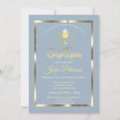 Invitation Elégant cadre Baptême Dusty Bleu (Devant)